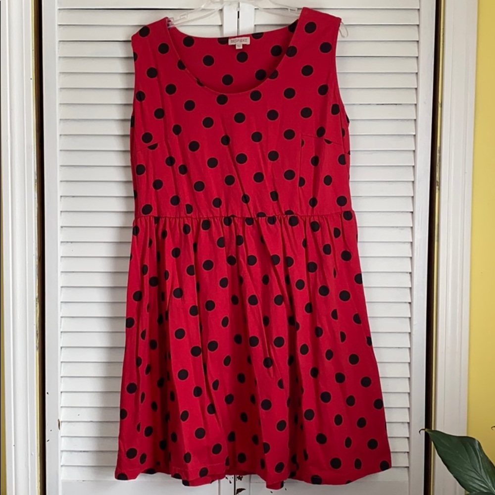 Red and black polka dot no sleeve dress
